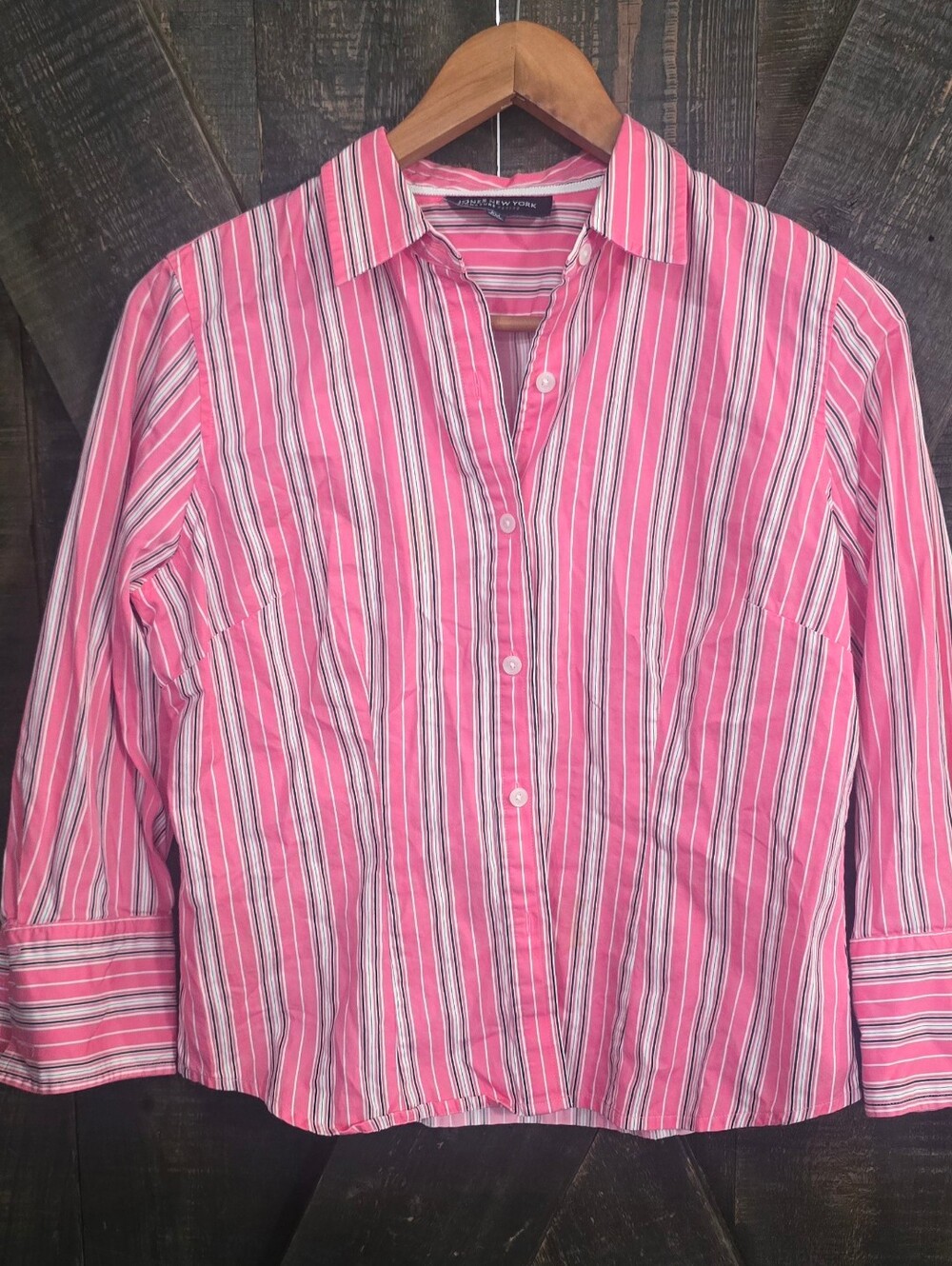 Jones New York Pink Striped Button-Front Shirt Petite Medium